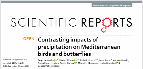 New article: Contrasting impacts of precipitation on Mediterranean birds and butterfies