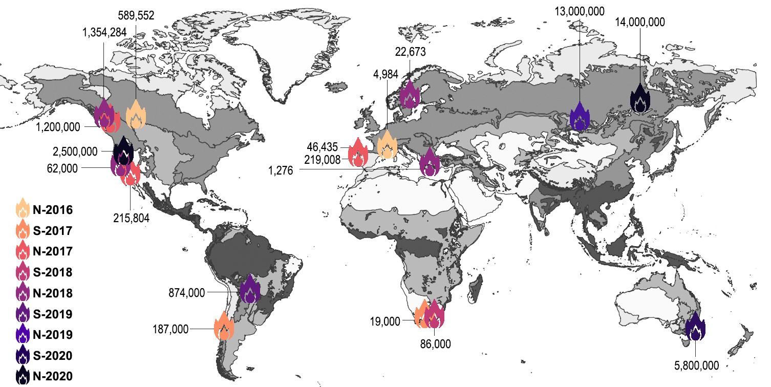 New article: Towards a comprehensive look at global drivers of novel extreme wildfire events